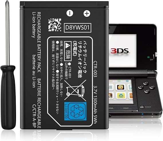 3DS Battery,3.7V 1300mAh High-Capacity Replacement Battery for 3DS and 2DS Consoles,Includes Tool Kit