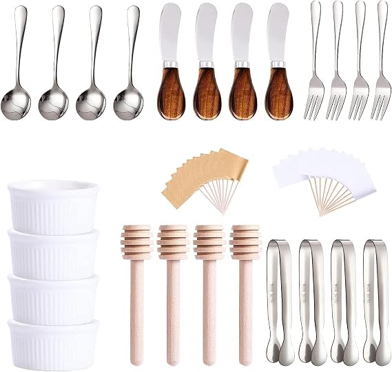 Charcuterie Accessories(25 Psc), Cheese Spreaders For Charcuterie Board, Mini Serving Spoons, Blank Toothpick Flags, Bowl For Christmas Pastry Making, forks And Mini Serving Tongs