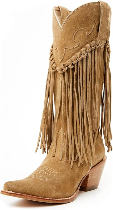Mid Calf Fringe Boots for Women Pointed Toe Block heel design Classic Cowgirl Chunky Boots