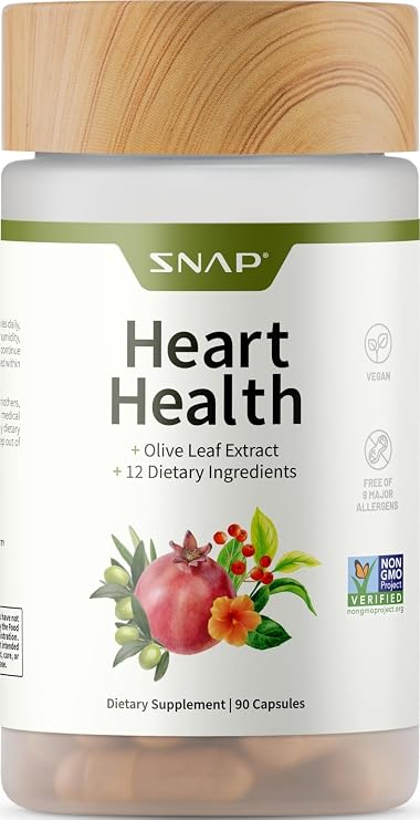 Snap Supplements Heart Health Support Supplement with Beets, 90 Capsules | Botanical Support for Heart Health, Healthy Circulation, and Nitric Oxide Levels, Vegan, Non-GMO (Packaging May Vary)