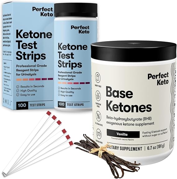 Perfect Keto Bundle, Exogenous Ketones Vanilla + Ketone Test Strips