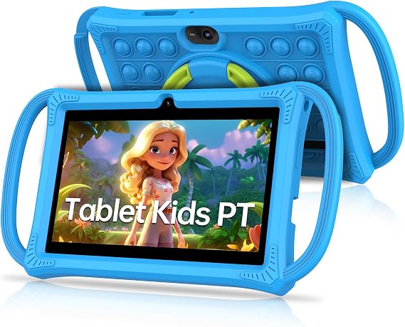 PRITOM Kids Tablets 7 inch, 32 GB,Perfect Size for Toddler Tablet with Un-Zipped Case, WiFi, Dual Camera, Education, Games, Kids Software Pre-Installed, Parental Control (Blue)