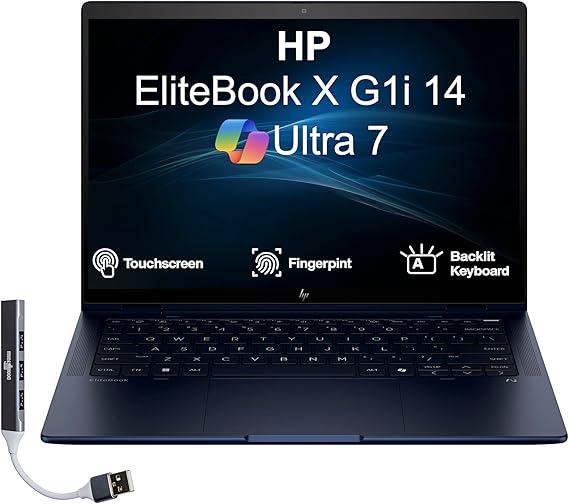 HP Elitebook X G1i 14 Business Laptop 14.0" Touchscreen IPS WUXGA Display (Intel Ultra 7-258V, 32GB LPDDR5X, 1TB PCIe SSD, Intel Arc 140V, Backlit KB, Fingerprint, Win 11 Pro) w/DKZ USB Port Expander