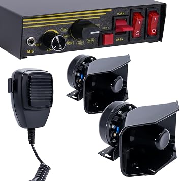12V 400W Police Siren 9 Tones Warning Emergency Siren PA System with Handheld Microphone - 2180Loud Speaker Horn