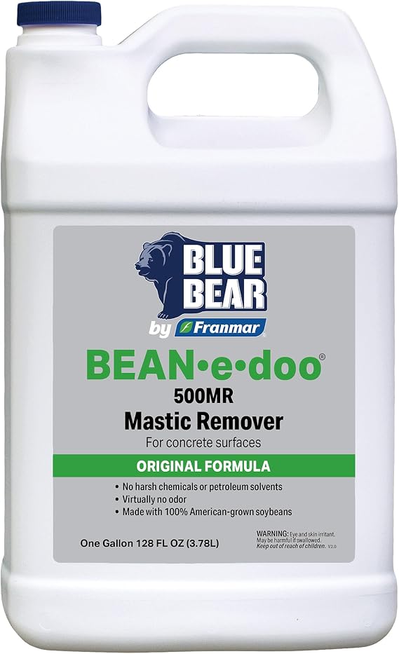 Blue Bear 500MR: BEAN-e-doo Mastic and Adhesive Remover for Concrete 1 Gal | Professional Soy-Based Formula for Carpet, Tile & Asbestos Mastics, Low-Odor, Non-Toxic, Safe for Schools & Hospitals
