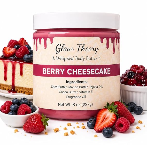 Whipped Body Butter for Dry Skin Shea Butter & Mango Butter Body Cream for Deep Moisture, Soft Smooth Glowing Skin, Non-Greasy Hydrating Body Moisturizer 8 oz, Berry Cheesecake, 16 oz