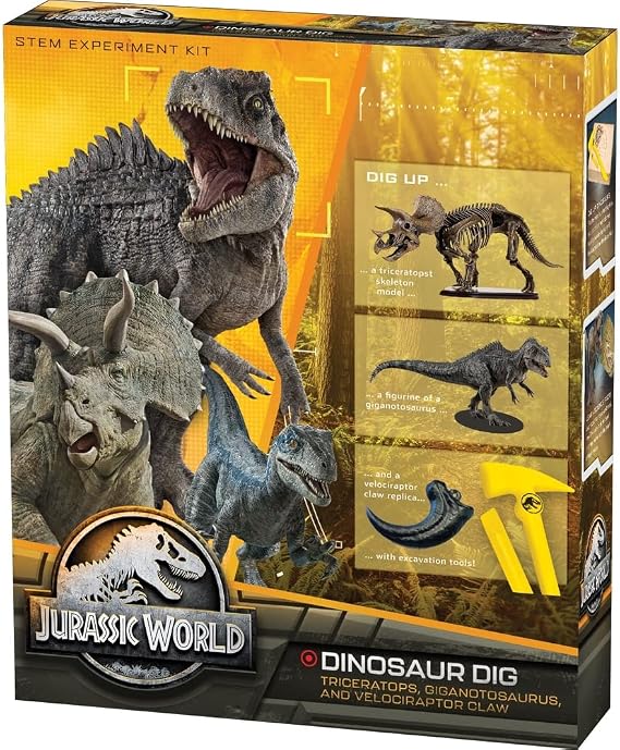 Jurassic World: Dinosaur Dig Triceratops, Giganotosaurus & Velociraptor Claw | STEM Excavation Kit from Thames & Kosmos | Dig Prehistoric Treasures w/Custom Jurassic World Tools | Safe, Dust-Free