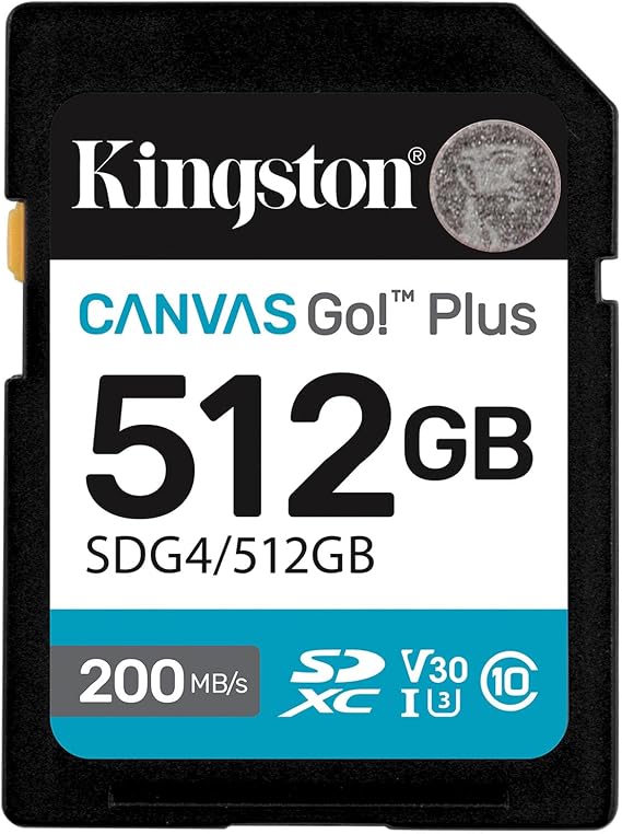 Kingston 512GB SDXC Canvas Go Plus Gen4 200MB/s C10 UHS-I U3 V30 SDG4/512GB