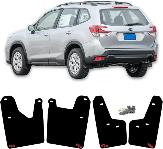 RokBlokz Rally Mud Flaps Compatible with 2019-2024 Subaru Forester (NOT Wilderness) - Multiple Colors Available - Custom Cut and Fit Mud Guards - Includes Mounting Hardware (BLK w/Red Logo, Original)