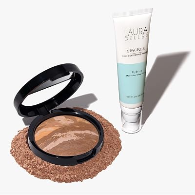 LAURA GELLER NEW YORK Balance-n-Brighten Powder Foundation, Tan  Spackle Super-Size Makeup Primer with Hyaluronic Acid, Hydrate