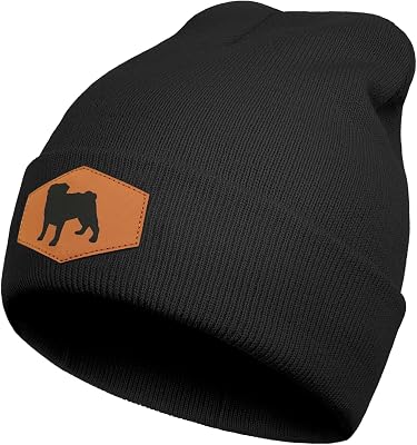 Lussues Nee Pug Beanie Hat for Men Women, Warm Winter Knit Cap for Dog Lover Black