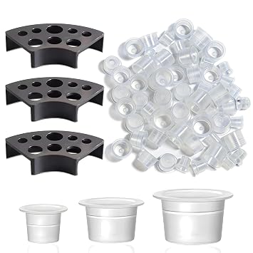 303Pcs Tattoo Ink Caps Kit with 3Pcs Black Ink Cup Holder 100 Small, 100 Medium, 100 Large Tattoo Ink Cups, Professional Tattoo Supplies for Artists & Beginners
