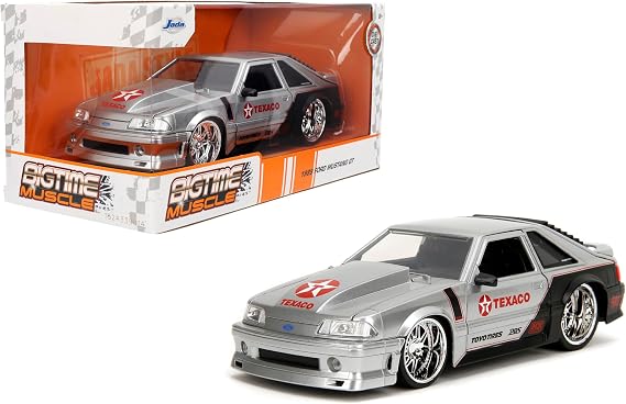 Jada Toys Bigtime Muscle 1:24 1989 Ford Mustang GT Texaco Die-cast Car Opening Doors, Hood, Trunk, Rubber Tires(Candy Silver)