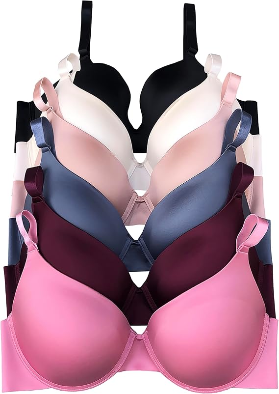 Viola's Secret 6 Pack of Color Print T-Shirt Bras B Cup C Cup and D Cup