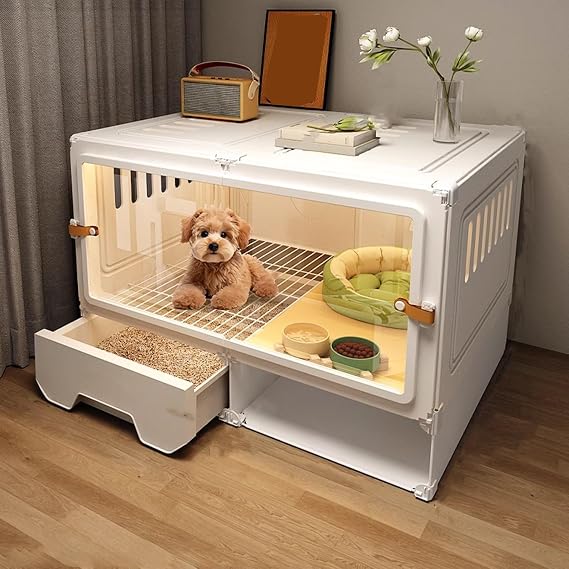 Indoor Cat House Enclosed with Litter Box Easy to Clean, Cat Kennel Outdoor for Small Space, Sturdy Cat Crates for Indoor Cats Easy to Assemble(White,71 * 46 * 52cm)
