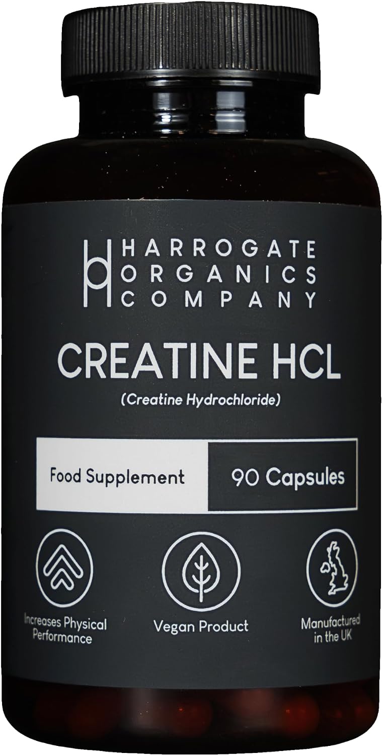 Harrogate Organics Creatine HCL Supplement 90 Capsules - 30-Day Supply, 750mg Pure Hydrochloride for Muscle Energy, Endurance Boost &amp; Cognitive Support