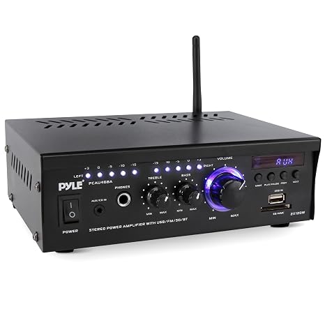 Pyle Bluetooth Computer Speaker Amplifier - 2x120 Watt Home Stereo Power Amplifier Home Audio Receiver System W/Blue Led Display, USB/SD, AUX, RCA, Headphone Jack - Remote - PCAU46BA.5