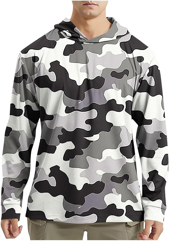 Hoodies for Men Quick Dry UPF 50+ UV Sun Protection Shirts Camo Outdoor Long Sleeve Shirts SPF Rash Guard Fishing Shirt