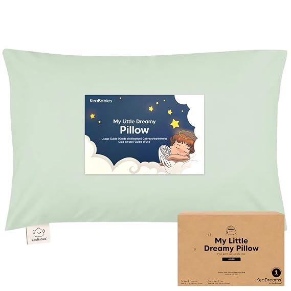 KeaBabies Organic Toddler Pillow with Pillowcase, Jumbo 14X20 (Sage)