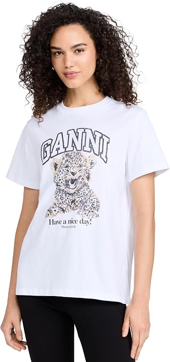 Ganni Women's Basic Jersey Leopard Relaxed T-Shirt