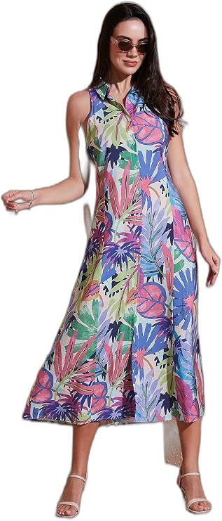 Lela Desenli Slim Fit Düğmeli Midi Boy Gömlek Elbise Bayan ELBİSE 6772451