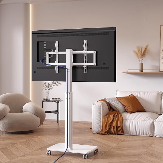 White Rolling TV Stand for 32 to 55 65 75 85 Inch TVs