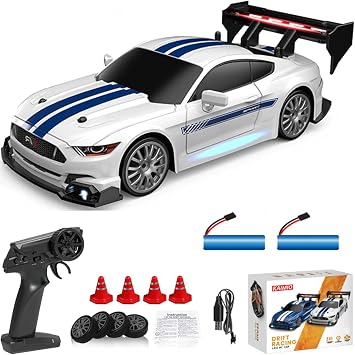 124 Scale RC Drift Car 4WD 2.4GHz 30KM/H High Speed Racing Sport Toy Car with LED Lights, Racing and Drift Wheels 8602-White