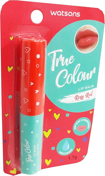 3 Packs of Watsons True Colour Lip Balm Rosy Red, is Specially formulated with a Blend of Ingredients Helps to moisturise and Soften Your Lips. Softens & Nourishes, Moisturises. (1.7g./ Pack)