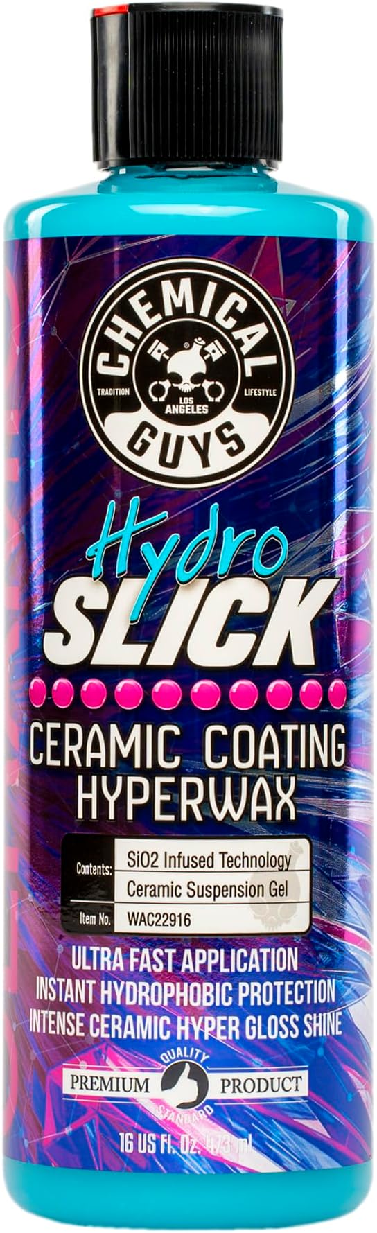 Chemical Guys, HydroSlick Intense Gloss Ceramic Coating HyperWax, 16 oz | Ceramic wax lays down high gloss and a hydrophobic, water-beading layer on paint, glass and trim, easy on and off