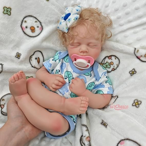 50CM Realistic Opened Mouth Silicone Reborn Baby Doll Girl with Yellow Hair