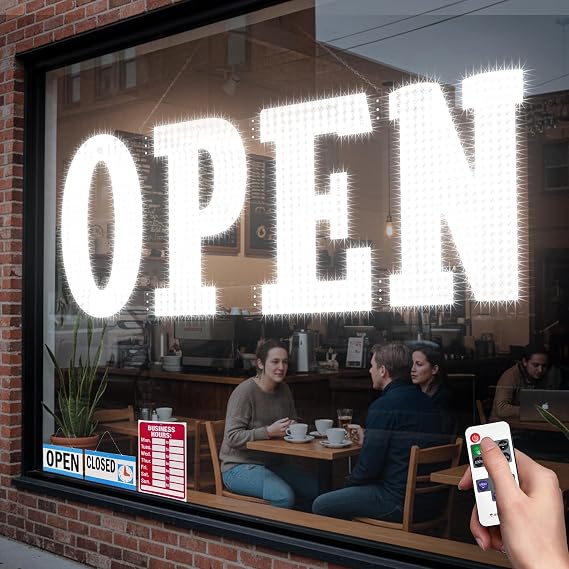 48" x 17" Extra Large LED Open Sign with Remote Control High Bright Visibility Business Signs 14 Mode Electric Display Sign Suitable for Shop, Bar, Hotel, Retail and Restaurant