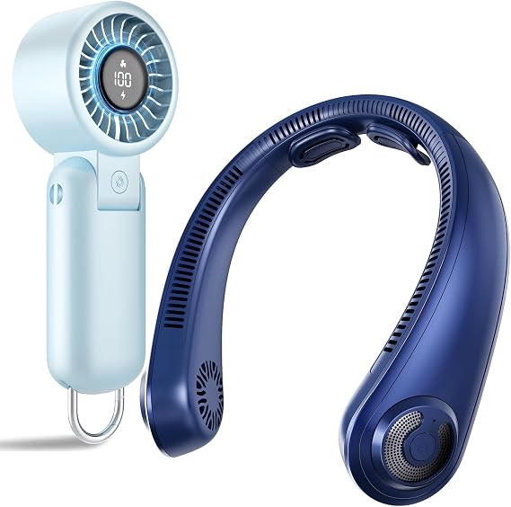 Neck Fan - Portable Personal Cooling Bladeless Neck Fans that Blow Cold Air Rechargeable with 5 Speeds, Portable Battery Powered Mini Handheld Turbo Fan for Travel, Makeup, Outdoor