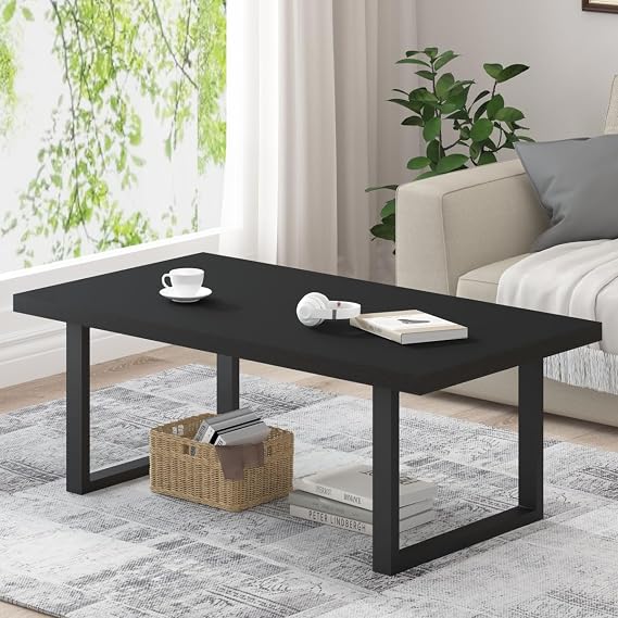 IBF Black Oak Coffee Table, Modern Wood Center Table for Living Room 47 in