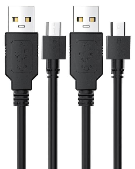 2-Pack 5.9ft Micro USB Cable, PS4 Controller Charger Cable, Built-in Ferrite Core, Micro-B High Speed USB 2.0 Cable Compatible with Tablet, Android Phone, TV Stick and More