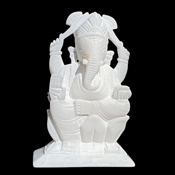 Marble Lord Ganesha Statue 6 Inch 600 Gram Handcrafted Ganpati Idol for Home Temple Pooja Room Office Decor | Hindu God Vighnaharta Ganesh Murti Spiritual Showpiece