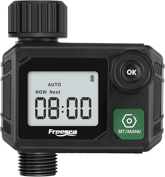 FREESEA Water Hose Timer Outdoor - Programmable Irrigation Controller with Manual Watering Rain Delay IP55 Waterproof for Faucet Lawn Yard