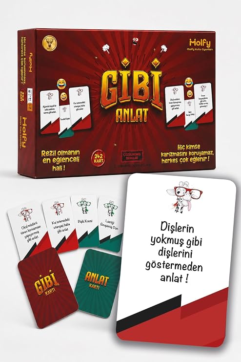 Gibi Anlat Kutu Oyunu - Dişlerini Göstermeden Anlat Kelime ve Parti Oyunu, 1-7 Oyuncu, 11+ Yaş, Eğlenceli Grup, Aile ve Arkadaş Aktivite Seti, Popüler Memes ve Mood Kartları
