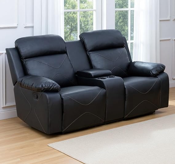 Recliner Sofa Set for Living Room,Reclining Couch Set Leather Reclining Loveseat Sofa with 2 Recliner Seats and Cup Holders for House/Home Theater(Loveseat,Black)