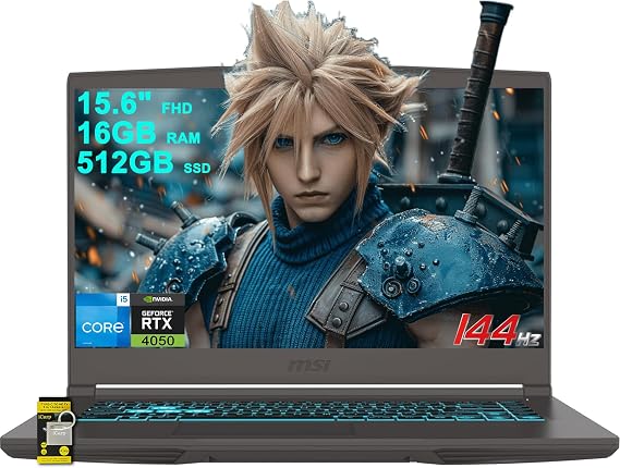 msi Thin 15 Gaming Laptop 15.6" FHD IPS 144Hz Intel Octa-core i5-13420H (> i7-11800H) 16GB RAM 512GB SSD GeForce RTX 4050 Backlit Type-C Win11 ICP Hub