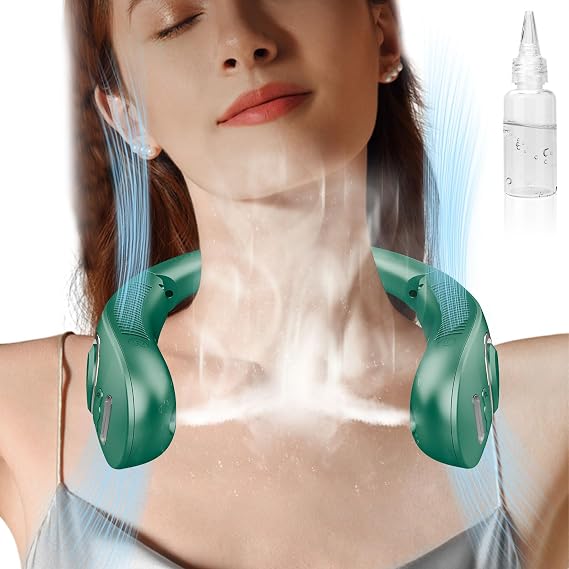 Neck Fans that Blow Cold Air, Personal Misting Neck Fan, Folded Light Weight Silencioso without Blades Strong 360Airflow Fan that Goes Around Your Neck for Camping Outside Office Disneyland Green
