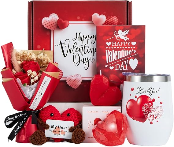 Gifts Box for Girlfriend Wife Lover Valentines Day Birthday Gifts for Women Heart-shaped Gift Red Rose Love Gift Basket Love You Wedding & Engagement Anniversary Romantic Set