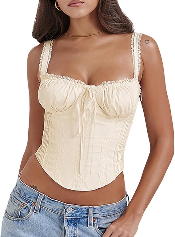 Women's Lace Up Cami Corset Tops Cold Shoulder Zip Side Ties Back Sexy Going Out Bodyshaper Bustier Top