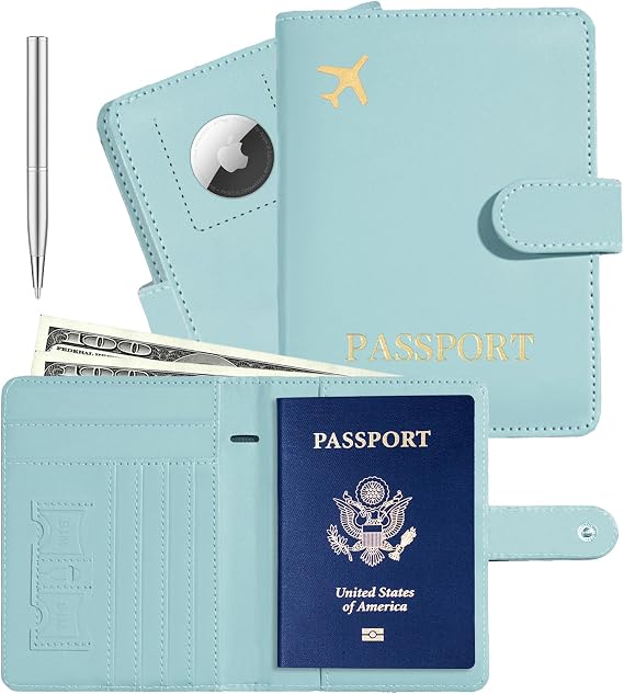 Passport Holder with AirTag Slot, Travel Passport Book Wallet