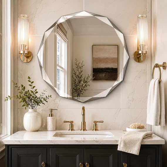 24" x 24" Circle Beveled Edge Frameless Wall Mount Bathroom Vanity Mirror