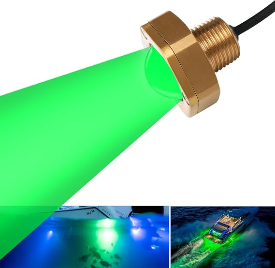 1/2in NPT Boat Drain Plug Light with APP Remote Control,4100LM IP68 Marine Boat LED Light,Boat Spotlight, Smart Cooling System Underwater for Fishing Diving(Green)