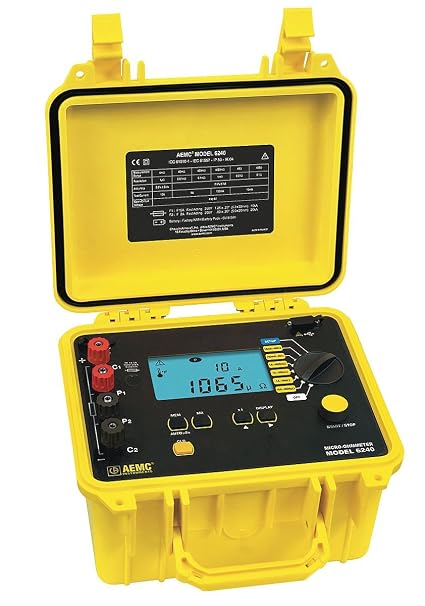 AEMC 6240 Four-Input Digital Microohm Meter with 10A Kelvin Clips and DataView Software, 6 Test Ranges, 400 Ohms Resistance