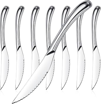 Nice Kitchen Steak Knives Set of 6, Sharp Serrated Steak Knives with Solid Handle, Premium High Carbon Stainless Steel Steak Knife Set