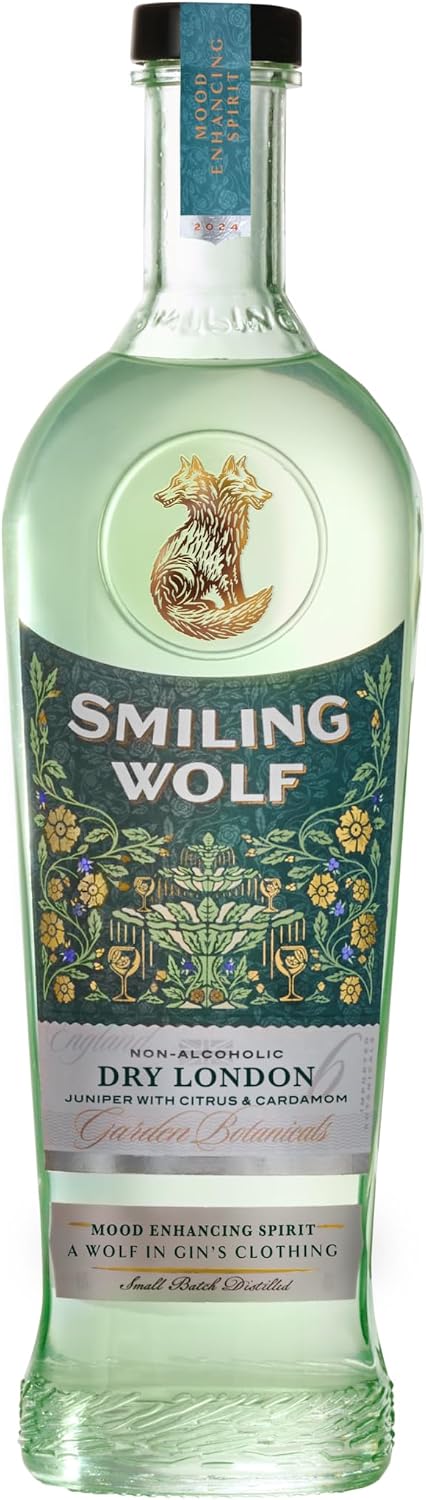 Smiling Wolf Dry London - Functional Alcohol Free Gin - Mood Enhancing Spirit with Natural Nootropics & B Vitamins - Premium Non Alcoholic - 700ml Bottle