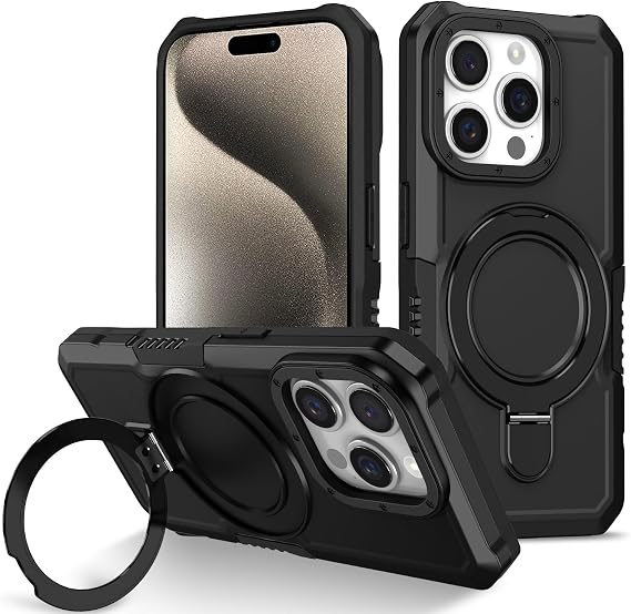 [Military Grade Suitable for iPone 15 Magnetic Stand Mobile Phone case Mobile Phone Protective Cover (iPhone 14 Pro Max,Black)