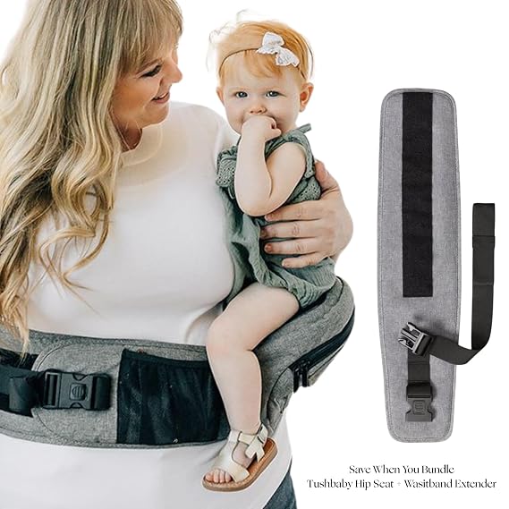 Tushbaby Grey Hip Seat Carrier with Grey Waist Band Extender